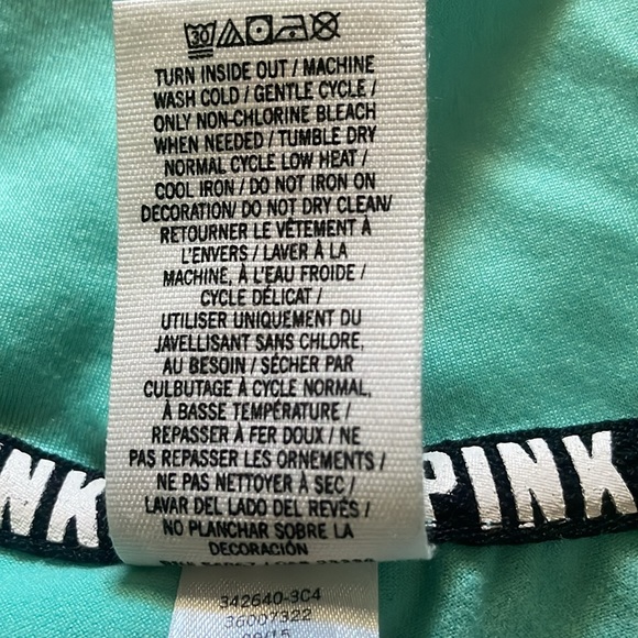PINK Victoria Secret Ultimate green with black trim 1/4 zip front top Sz Large - Picture 10 of 10